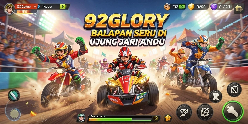 Tampilan utama gameplay 92GLORY menampilkan balapan yang mendebarkan.