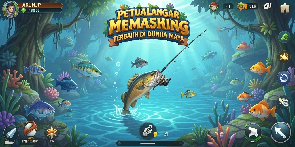 Tampilan gameplay AKUNJP dengan aksi memancing yang seru dan mengasyikkan.