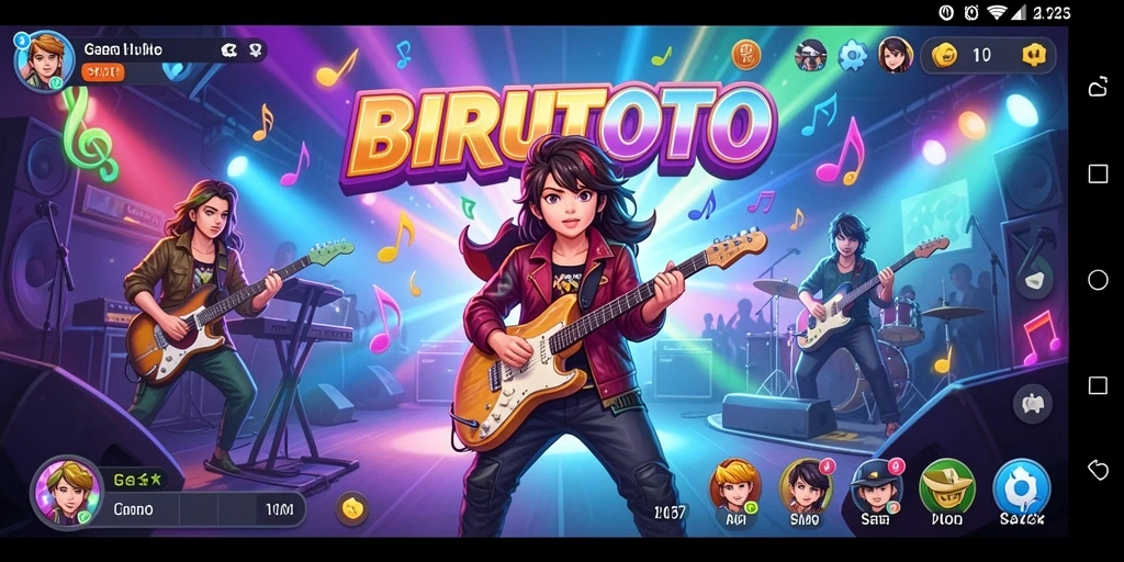 Tampilan gameplay aktif BIRUTOTO dengan musik yang mengasyikkan.