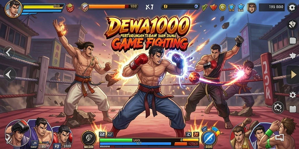 Tangkapan layar DEWA1000 menampilkan pertarungan seru dan karakter unik.