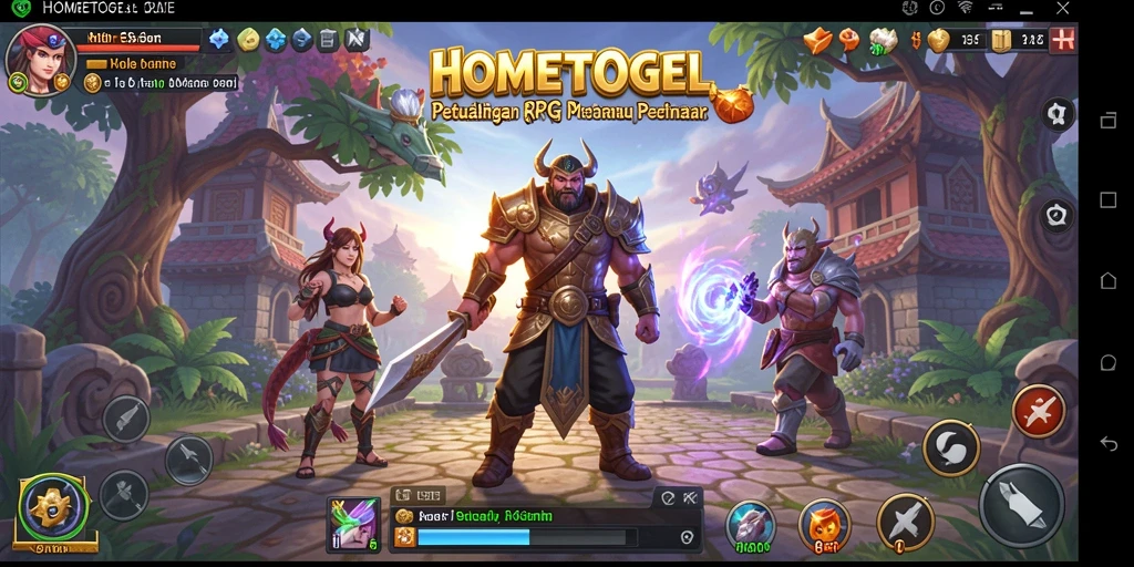 Tampilan gameplay HOMETOGEL yang menampilkan karakter dalam pertempuran RPG.