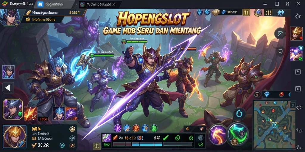 Tampilan penuh aksi dari gameplay HOPENGSLOT di arena MOBA.