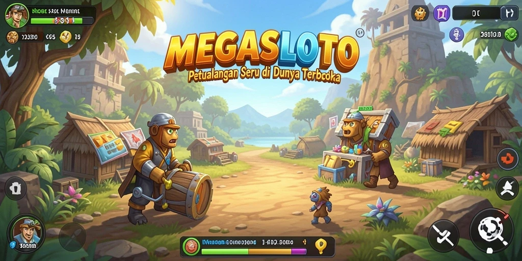 Tangkapan layar utama MEGASLOTO menampilkan eksplorasi dunia terbuka yang luas.