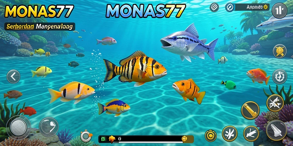 Tangkapan layar gameplay seru MONAS77 dengan berbagai jenis ikan.
