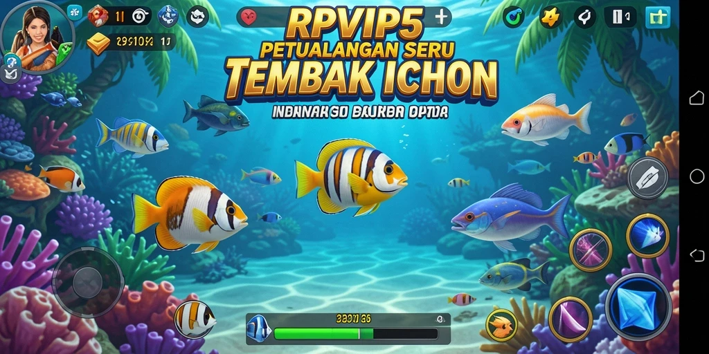 Tampilan gameplay RPVIP5 saat menangkap ikan berwarna-warni.
