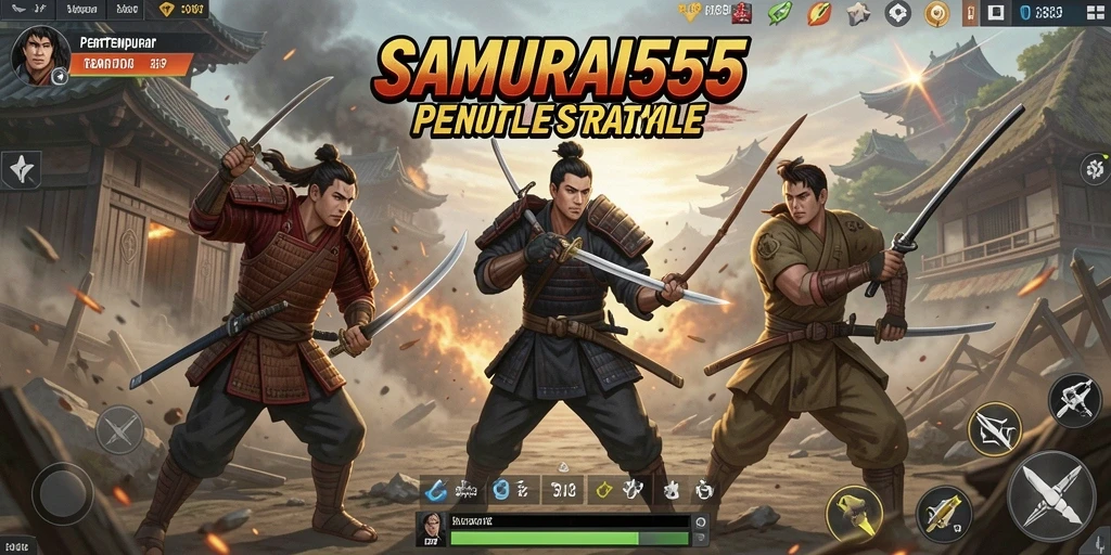 Screenshot utama SAMURAI555 menampilkan aksi seru dalam pertempuran Battle Royale.